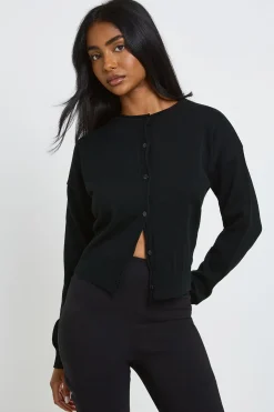Gilet Boutonné À Col Rond Avec Finition Bord Roulotté