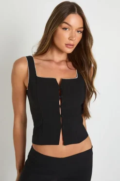 Gilet boutonné en bengaline avec garniture picotée