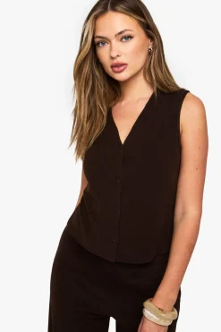 Gilet boutonné en micro-côtes brossées, col en V