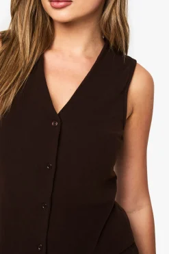 Gilet boutonné en micro-côtes brossées, col en V