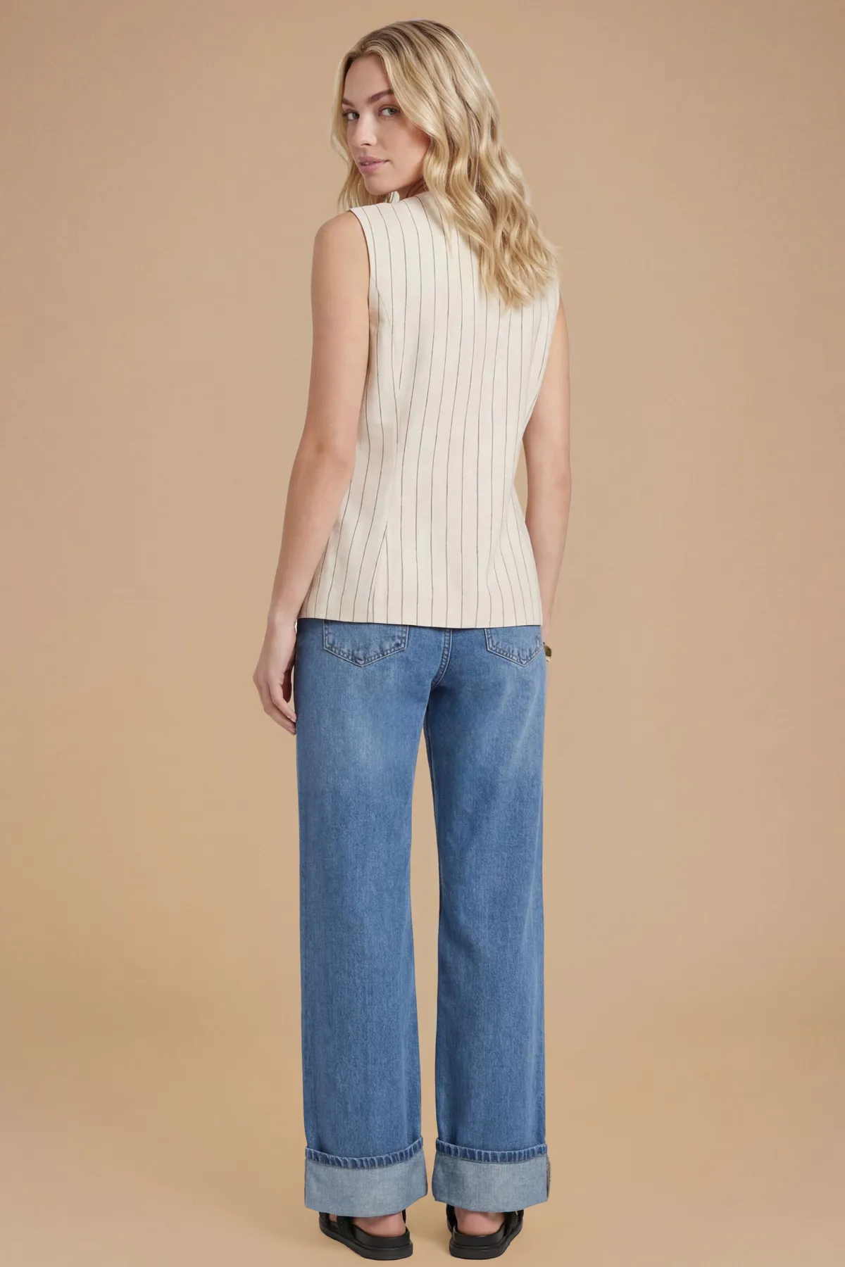 Dorothy Perkins Gilet Boutonné À Rayures Aspect Lin<Femme Tailleurs|Vestes & Manteaux