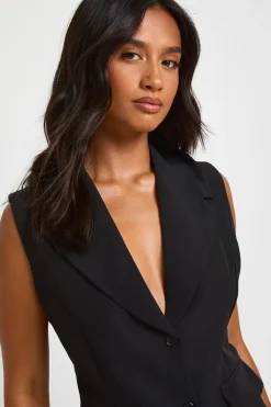 boohoo Gilet Boutonné Tissé Petite<Femme Tailleurs|Tops