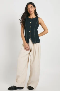 boohoo Gilet à boutons dorés et couture contraste<Femme Tailleurs|Tops D’Automne