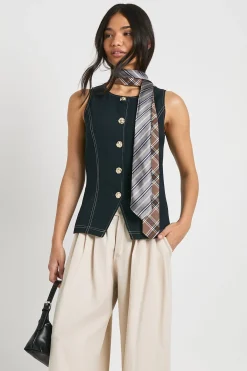 boohoo Gilet à boutons dorés et couture contraste<Femme Tailleurs|Tops D’Automne