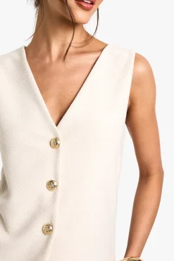Gilet à boutons traversants texturé à encolure en V et coupe longue