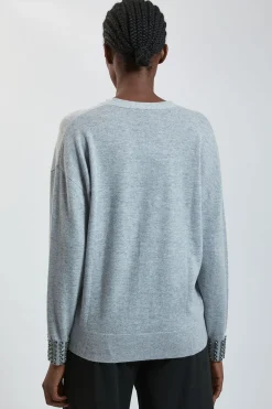 Gilet Boyfriend En Cachemire Avec Poignets Ornés De Cristaux