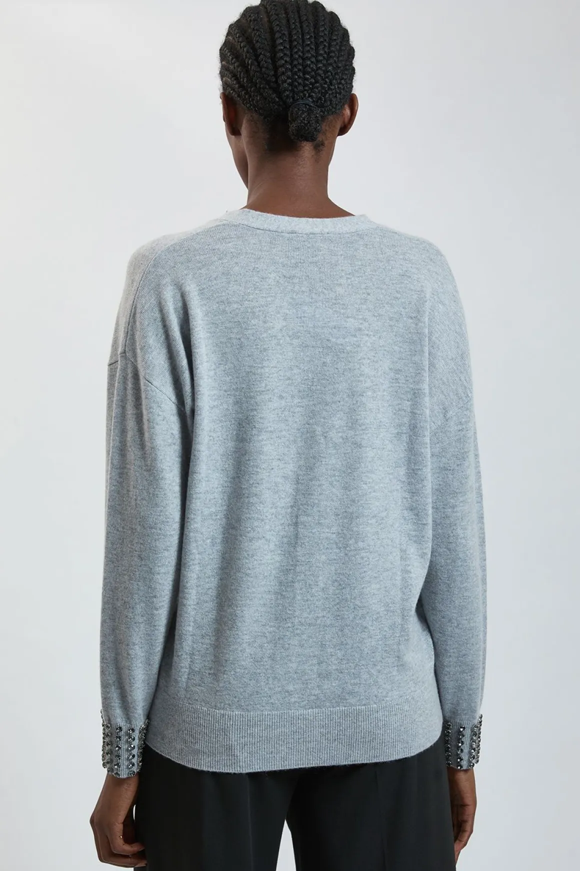 Gilet Boyfriend En Cachemire Avec Poignets Ornés De Cristaux