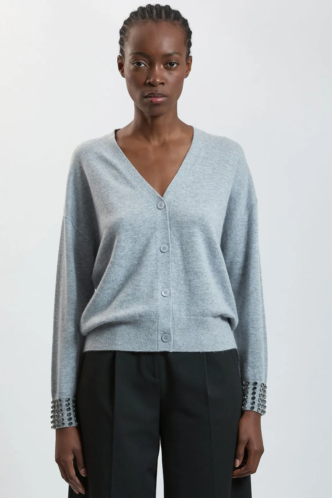 Gilet Boyfriend En Cachemire Avec Poignets Ornés De Cristaux
