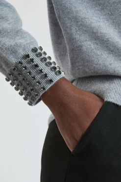 Gilet Boyfriend En Cachemire Avec Poignets Ornés De Cristaux