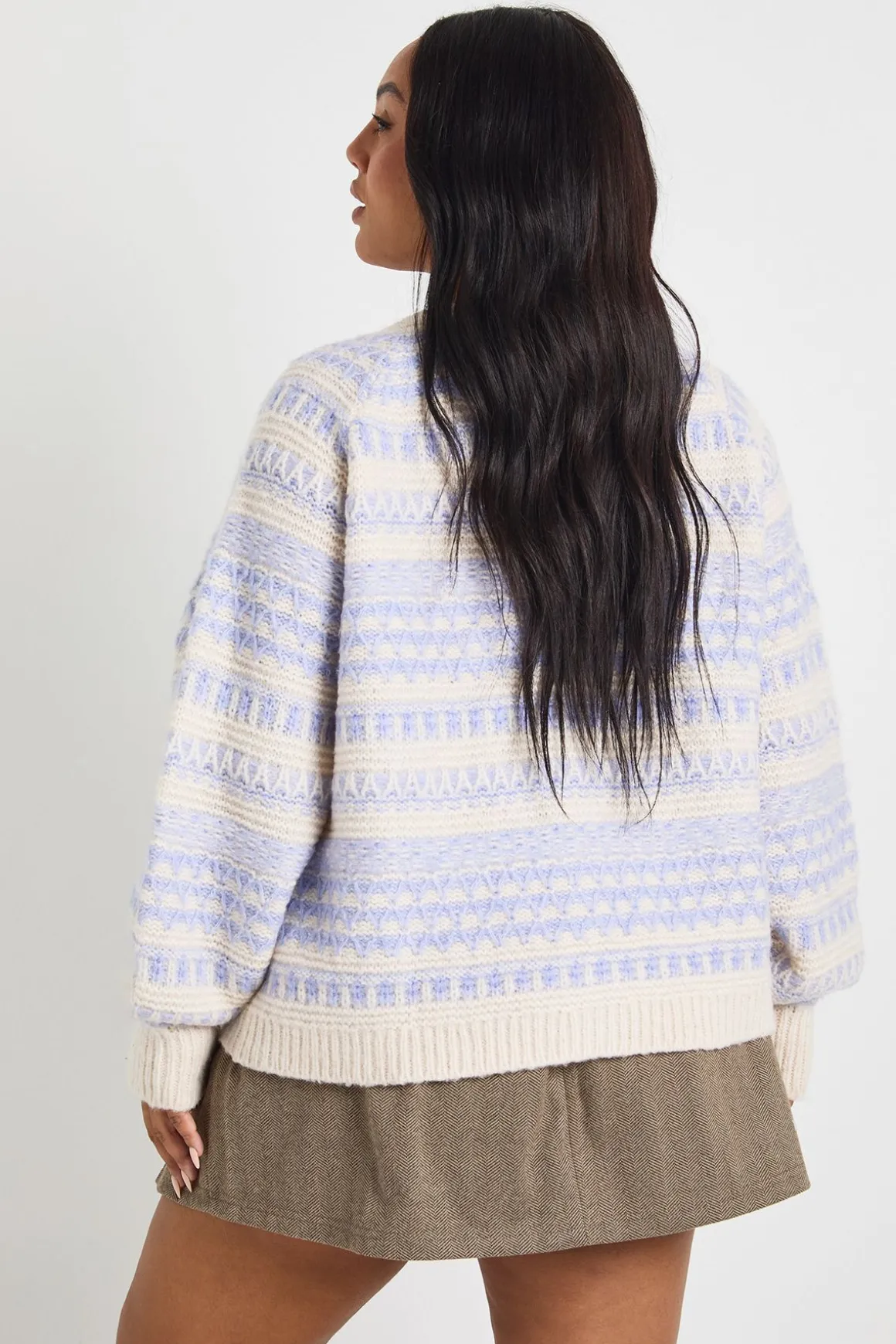 Gilet Boyfriend Surdimensionné Grande Taille À Rayures Jacquard Et Maille Épaisse