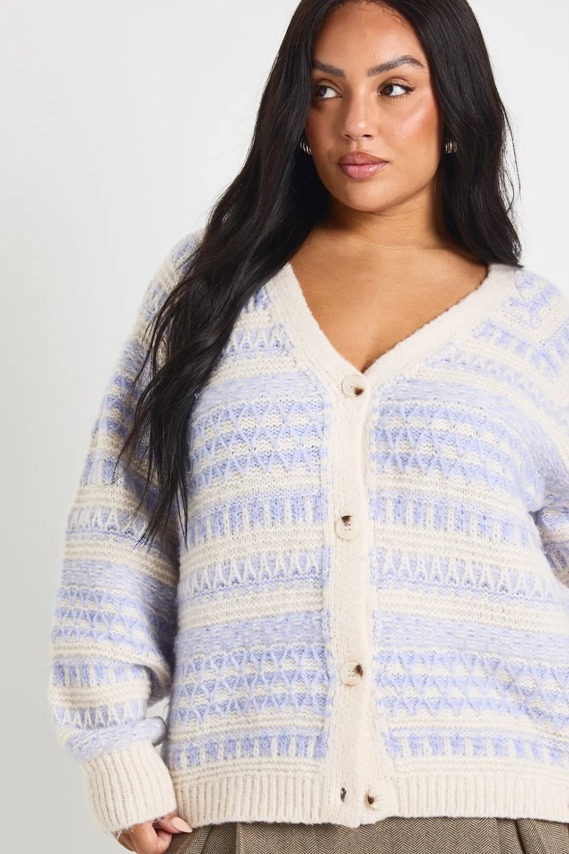 Gilet Boyfriend Surdimensionné Grande Taille À Rayures Jacquard Et Maille Épaisse