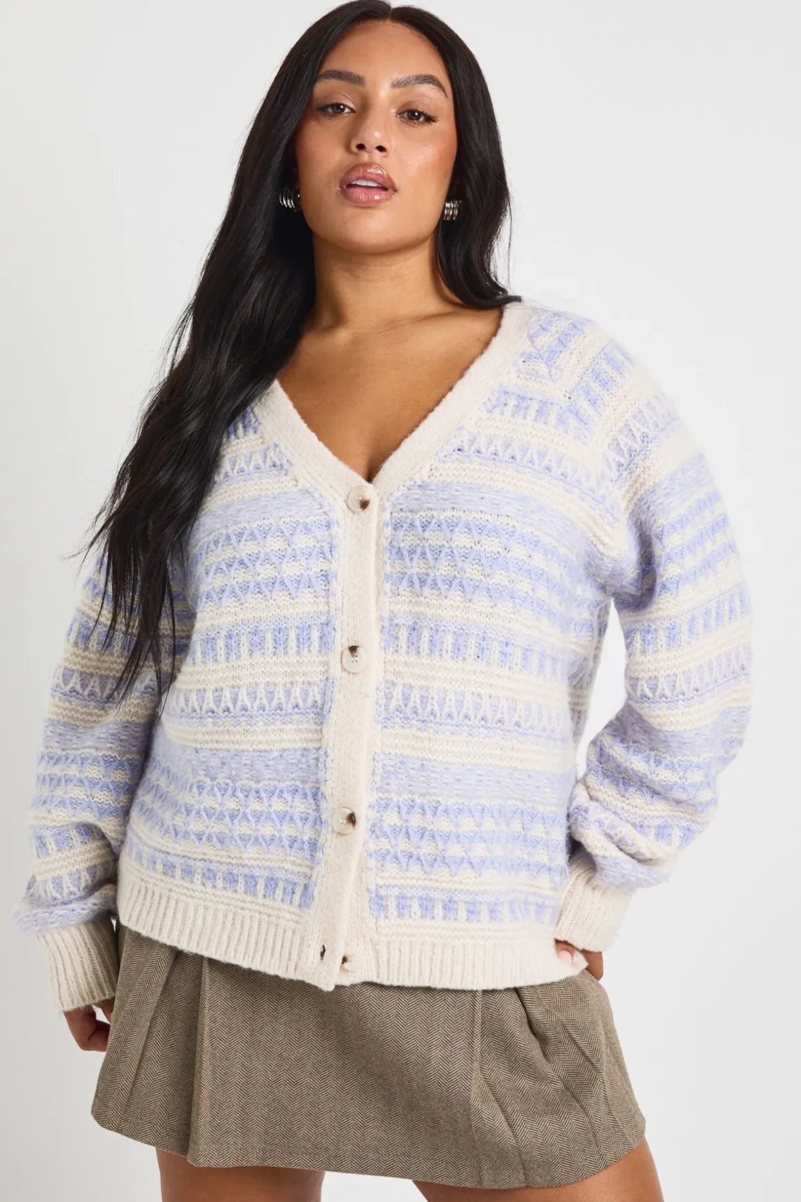 Gilet Boyfriend Surdimensionné Grande Taille À Rayures Jacquard Et Maille Épaisse