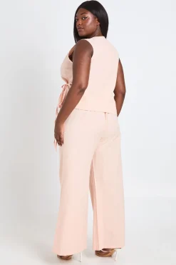 Gilet Cache-cœur Ample Et Pantalon Large En Lin Grande Taille