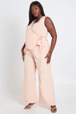 Gilet Cache-cœur Ample Et Pantalon Large En Lin Grande Taille