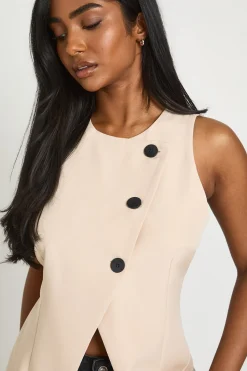 boohoo Gilet Cache-cœur Haut Avec Boutons Contrastés<Femme Tailleurs|Tops