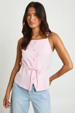 Gilet Ceinturé À Bretelles Et Encolure Carrée