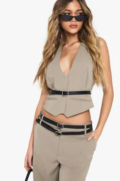 boohoo Gilet ceinturé en tissu tissé sur mesure à col halterneck<Femme Tailleurs|Tops