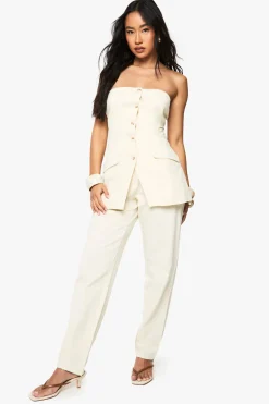 Gilet cintré bandeau long en lin