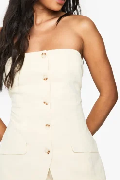 Gilet cintré bandeau long en lin
