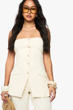 Gilet cintré bandeau long en lin