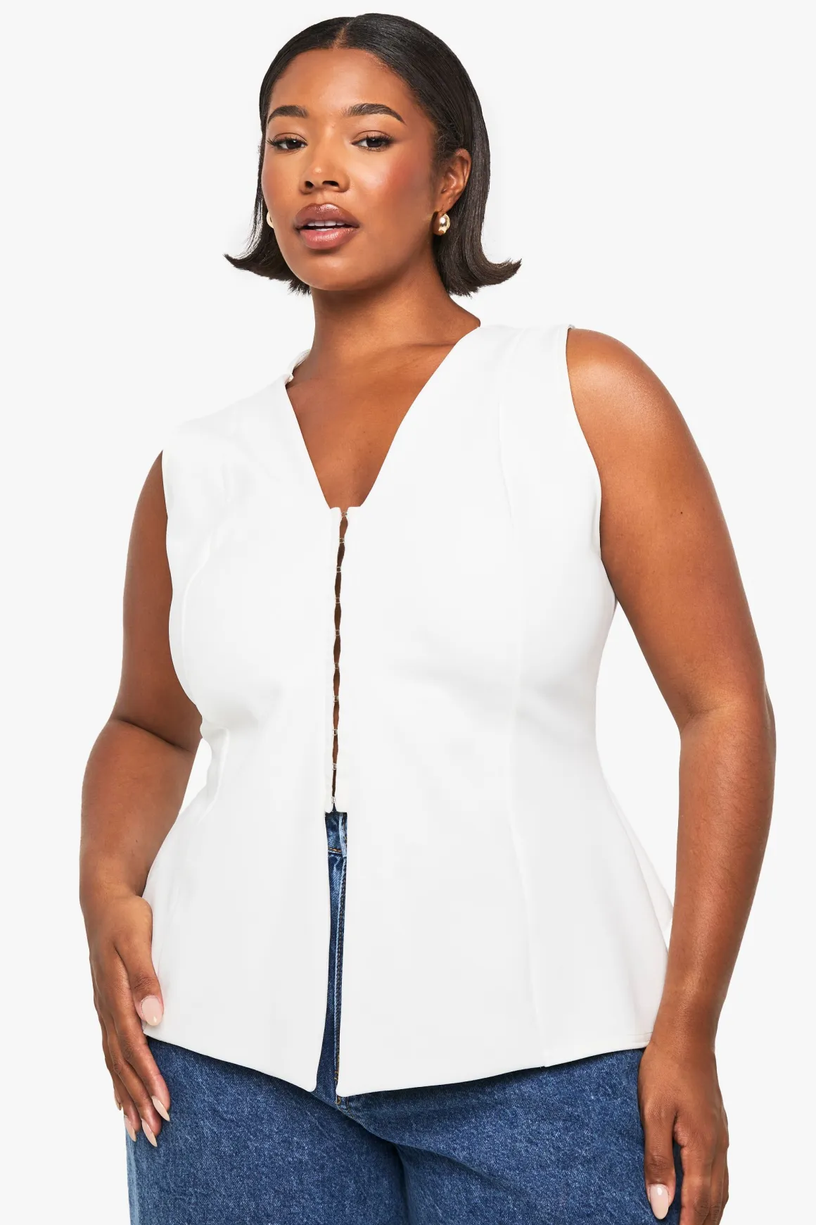 Gilet cintré à crochets et œillets Plus