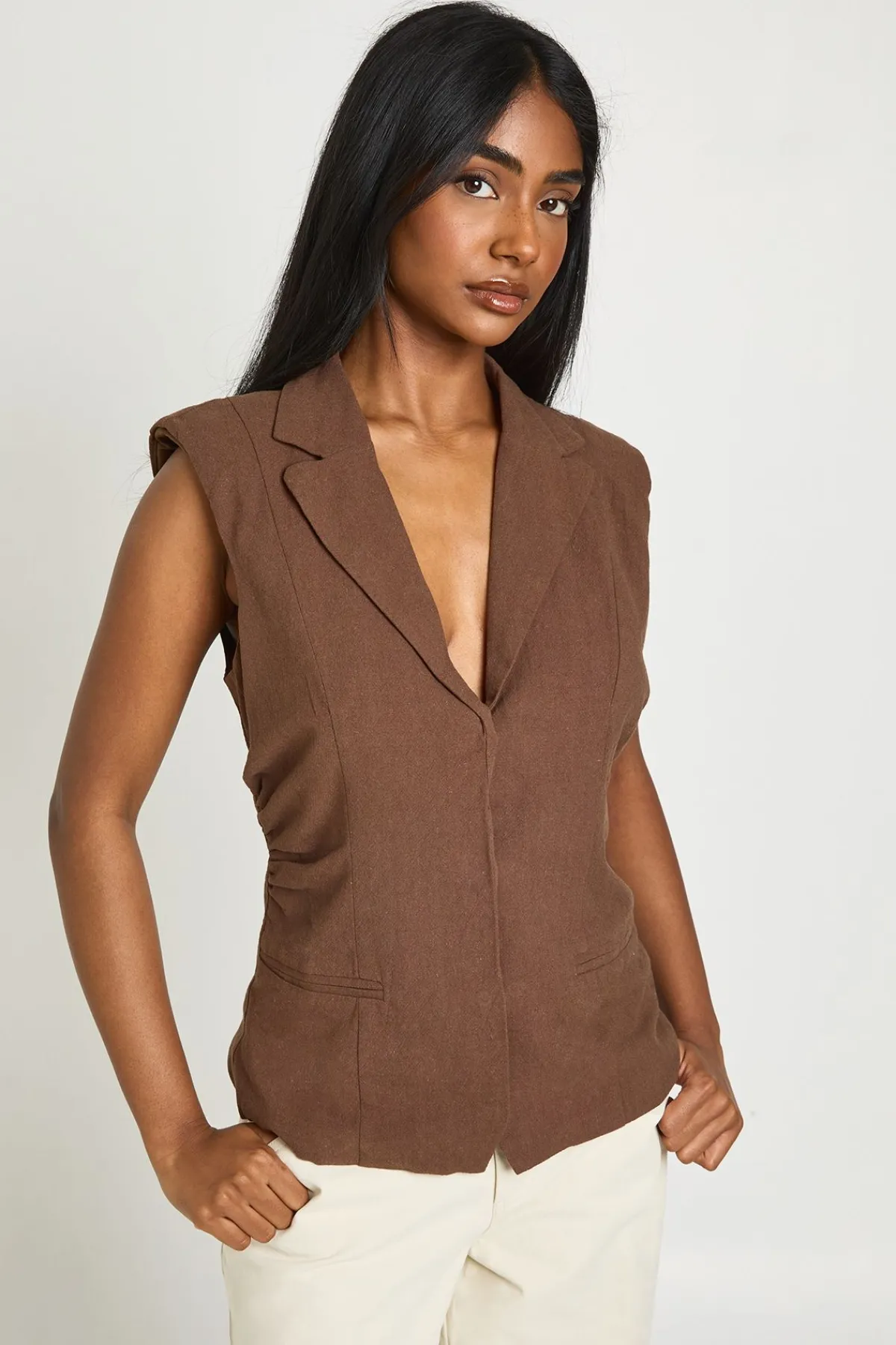 boohoo Gilet Cintré Effet Lin<Femme Tailleurs|Tops