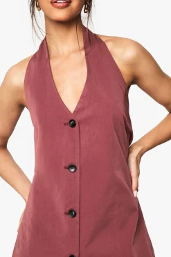 Gilet cintré long à encolure halter