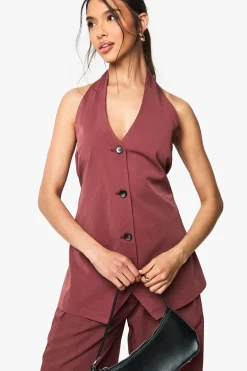 Gilet cintré long à encolure halter