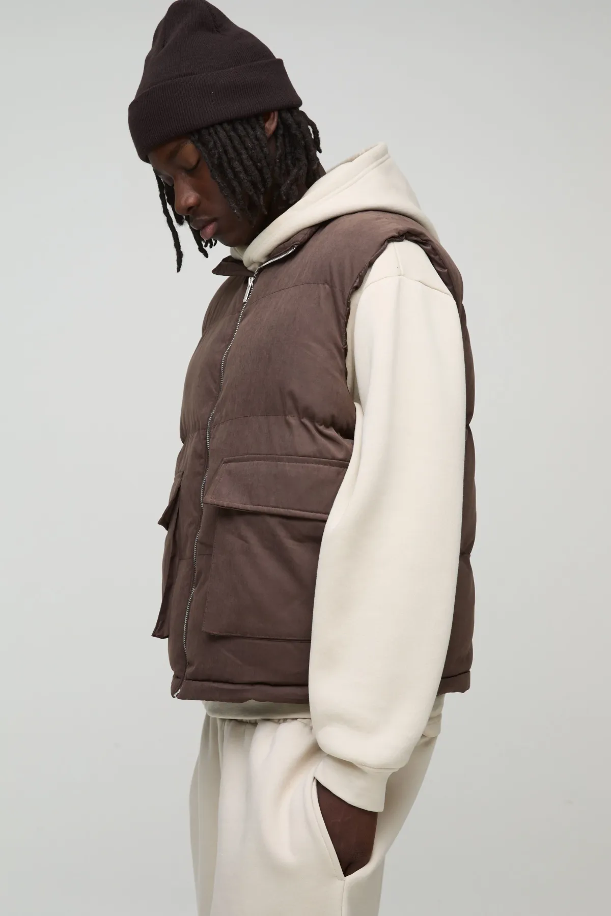 boohooMAN Gilet à col entonnoir boxy en faux suédé, couleur<Homme Manteaux Et Vestes