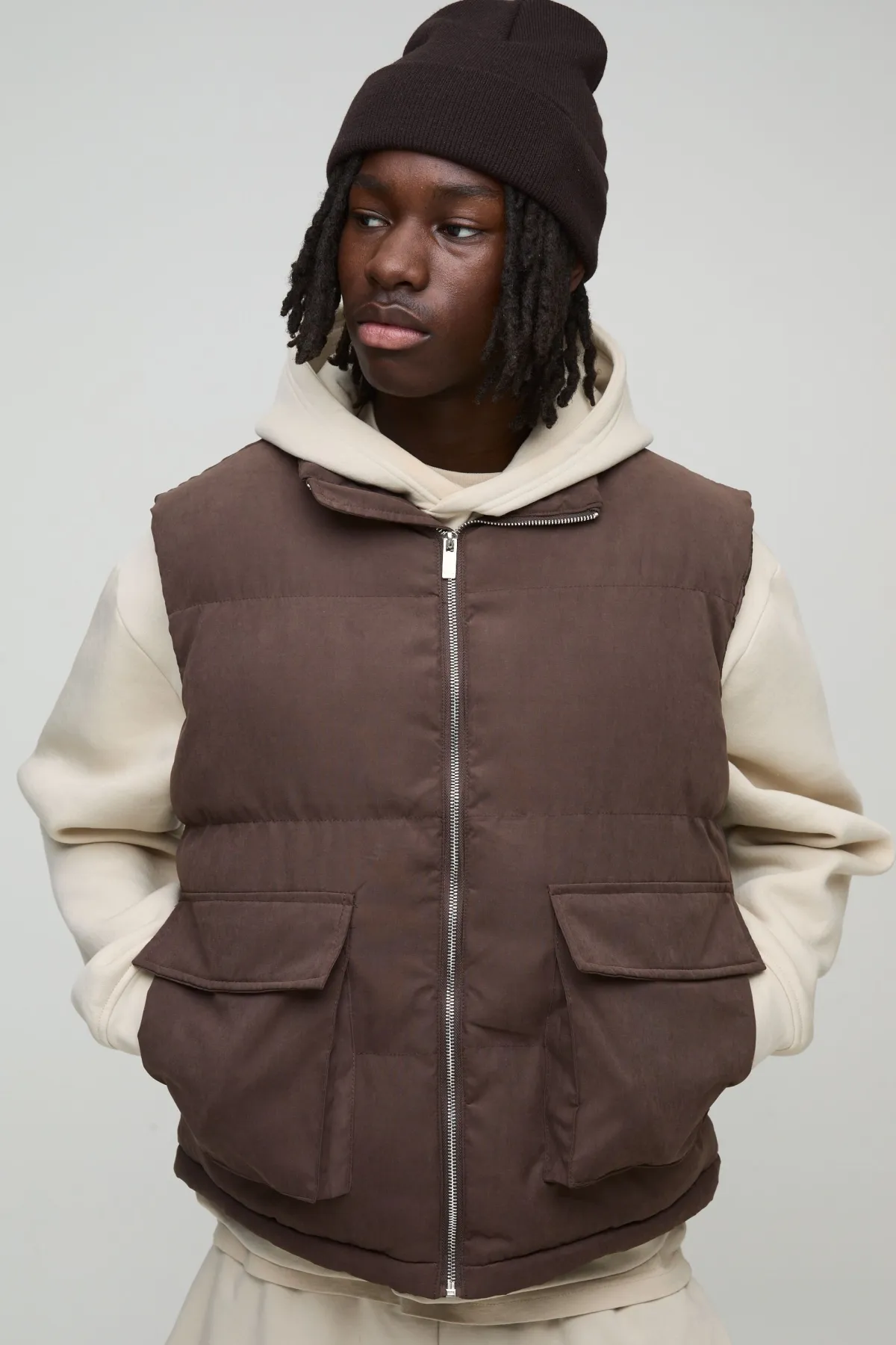 boohooMAN Gilet à col entonnoir boxy en faux suédé, couleur<Homme Manteaux Et Vestes