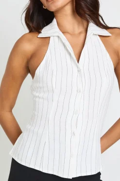 boohoo Gilet À Col Rayé Aspect Lin<Femme Tailleurs|Tops