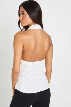 boohoo Gilet À Col Rayé Aspect Lin<Femme Tailleurs|Tops