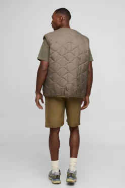 Gilet coupe régulière sans col, matelassé ripstop à blocs de couleurs