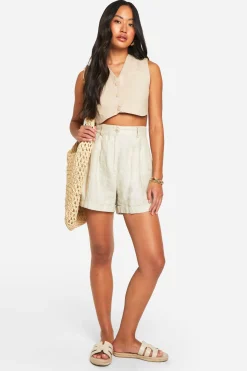 Gilet Court Ajusté En Tissu Tissé