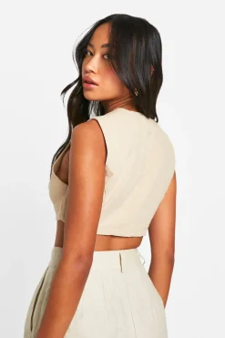 Gilet Court Ajusté En Tissu Tissé