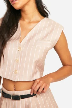 boohoo Gilet court tissé aux fines rayures<Femme Tailleurs|Tops
