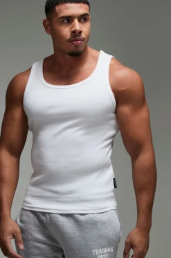 boohooMAN Gilet côtelé pour homme, coupe muscle fit pour gym active<Homme Tenues De Sport Grande Taille|Tout Afficher