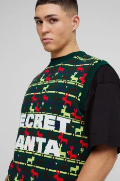 boohooMAN Gilet de Noël Secret Santa Coupe Régulière<Homme Maille|Mailles