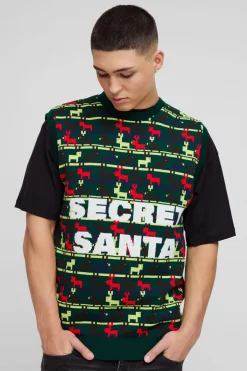 boohooMAN Gilet de Noël Secret Santa Coupe Régulière<Homme Maille|Mailles