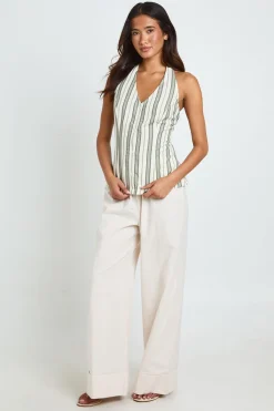 boohoo Gilet Dos Nu En Lin Rayé À Col Licou Premium<Femme Tops