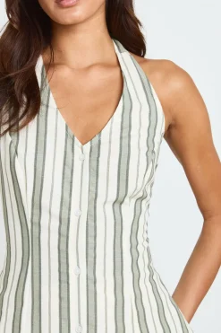 boohoo Gilet Dos Nu En Lin Rayé À Col Licou Premium<Femme Tops