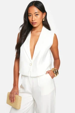 boohoo Gilet à détails de couture en tissu tissé texturé<Femme Tailleurs|Tops