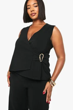 boohoo Gilet à détails dorés et pantalon à jambes larges<Femme Ensembles