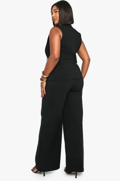 boohoo Gilet à détails dorés et pantalon à jambes larges<Femme Ensembles