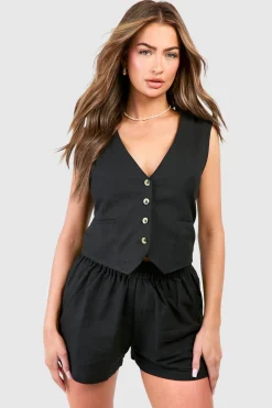 boohoo Gilet effet lin & Shorts à coupe décontractée<Femme Ensembles