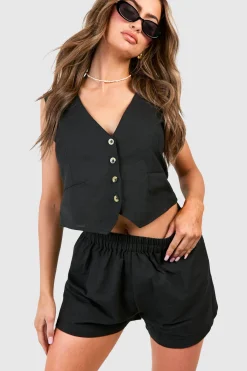 boohoo Gilet effet lin & Shorts à coupe décontractée<Femme Ensembles