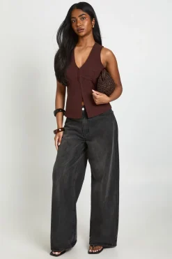 boohoo Gilet En Bengaline Avec Fermeture À Crochets<Femme Tailleurs|Looks Chocolat