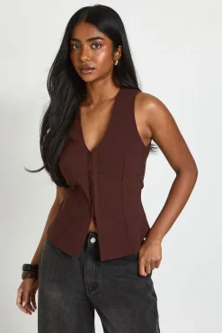 boohoo Gilet En Bengaline Avec Fermeture À Crochets<Femme Tailleurs|Looks Chocolat