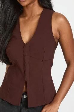 boohoo Gilet En Bengaline Avec Fermeture À Crochets<Femme Tailleurs|Looks Chocolat