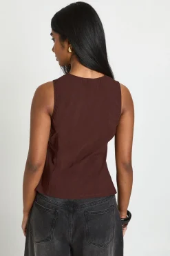boohoo Gilet En Bengaline Avec Fermeture À Crochets<Femme Tailleurs|Looks Chocolat